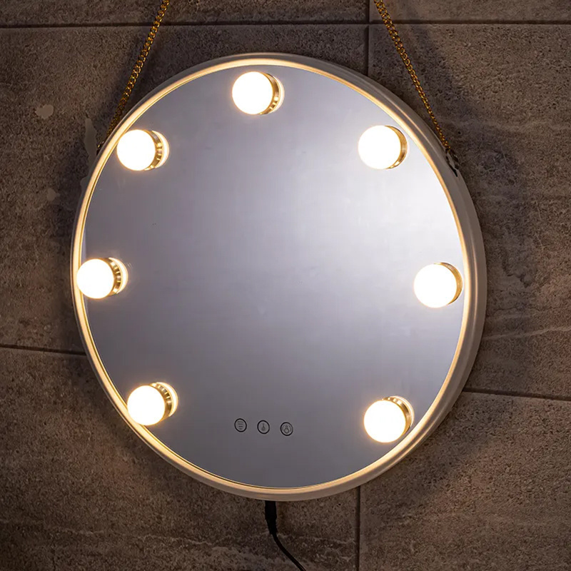 Customization Support Hotel Bathroom Wall Lighted Hollywood Round Shower Vanity Makeup Mirror With Bulb