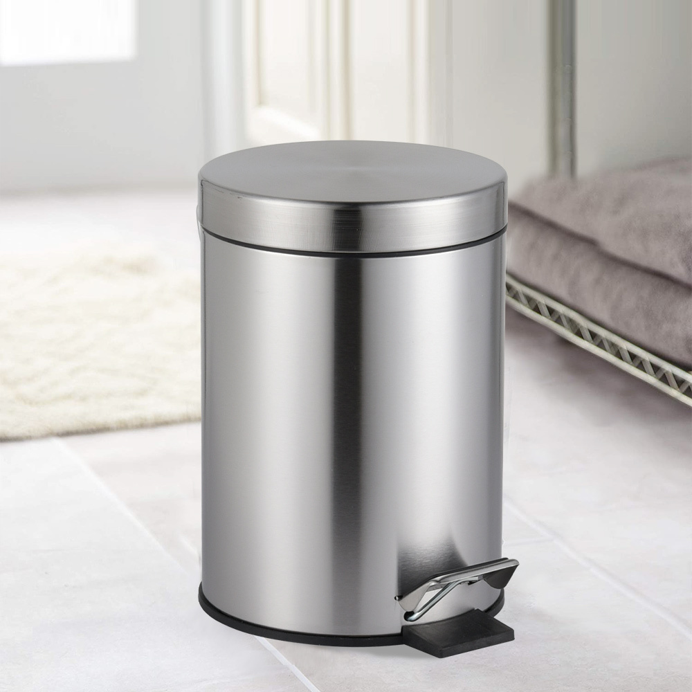 Bathroom Kitchen Hotel Office Stainless Steel Trash Can Round Shape Pedal Waste Bins