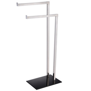 Bathroom Corner Decorative Standing 2 Rail Towel Rack with Tempered Glass Base