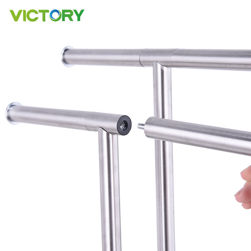 Floor Standing Fixed Silver Drying Rack Hanger Stainless Steel Towel Rail