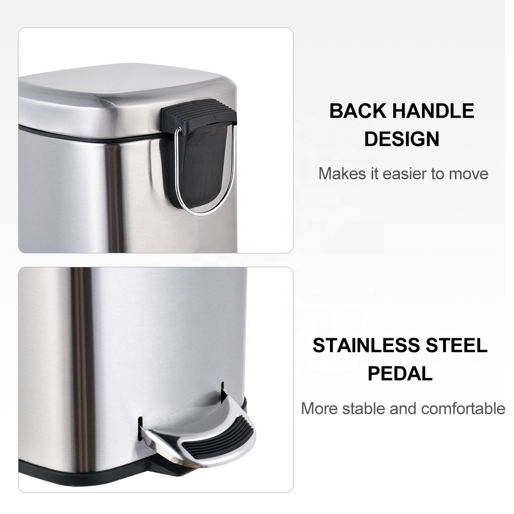 Home Office Kitchen Stainless Steel Square Metal 13 gallon trash cans with lid