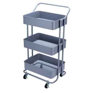 Plastic Metal 3-Tier Rolling Utility Organizer Storage Cart With Wheels