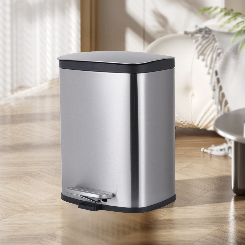 Stainless Steel Step Pedal Garbage Bin Retangular Trash Can 5L/50L Waste Bin For Kitchen Bathroom Living Room