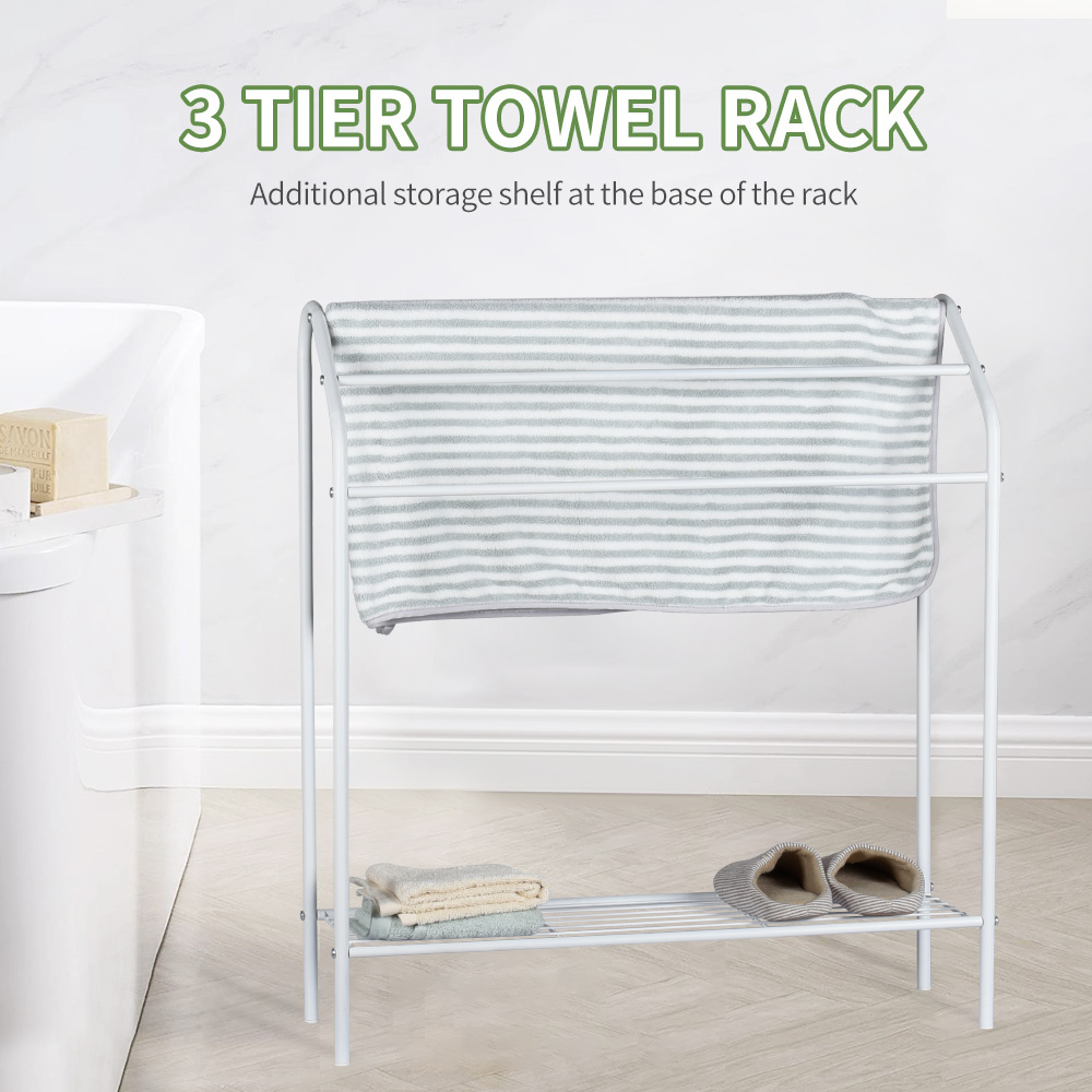 Modern Towel Display Rack Matte Black 3-Tier Metal Freestanding Floor Stand Towel Rack