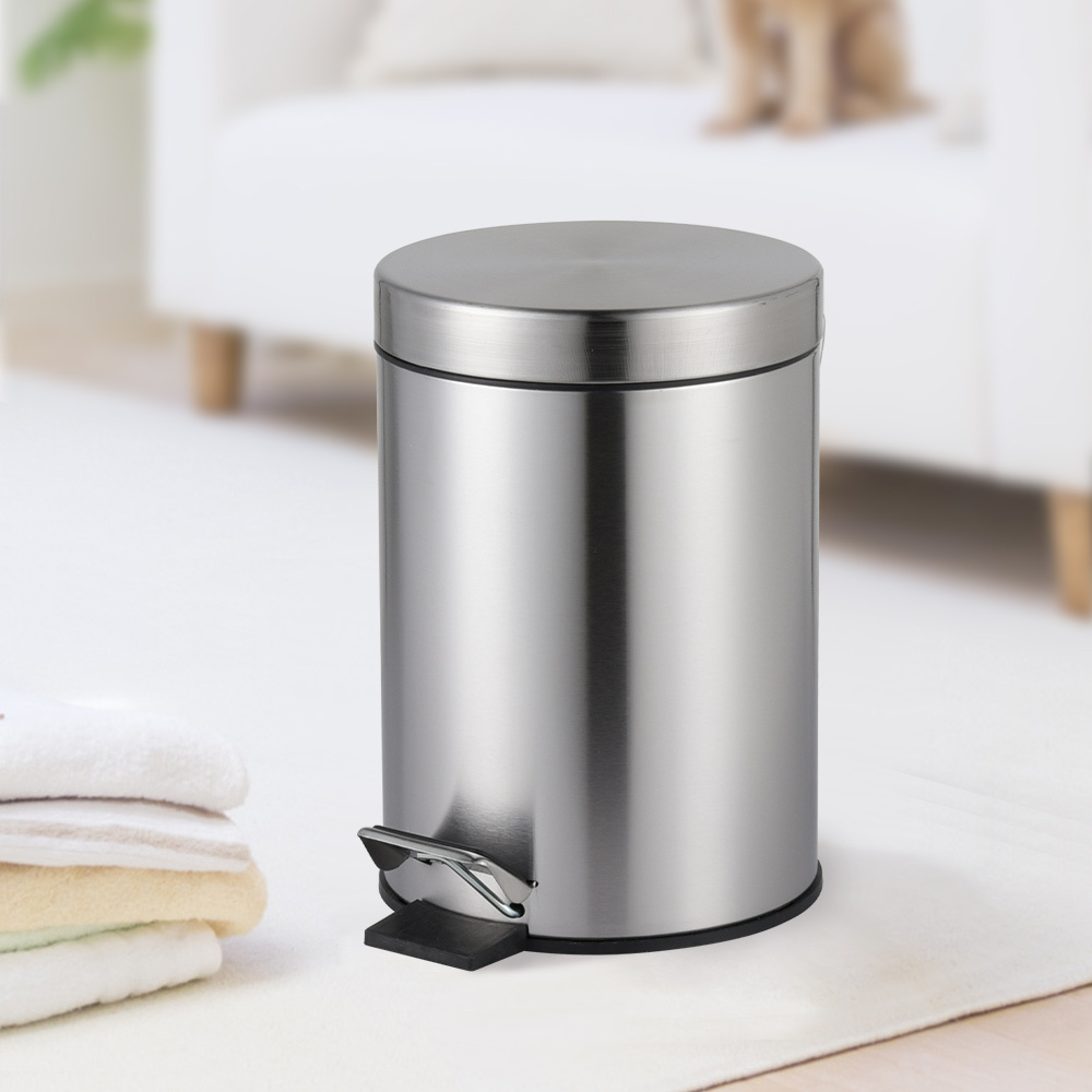 Bathroom Kitchen Hotel Office Stainless Steel Trash Can Round Shape Pedal Waste Bins