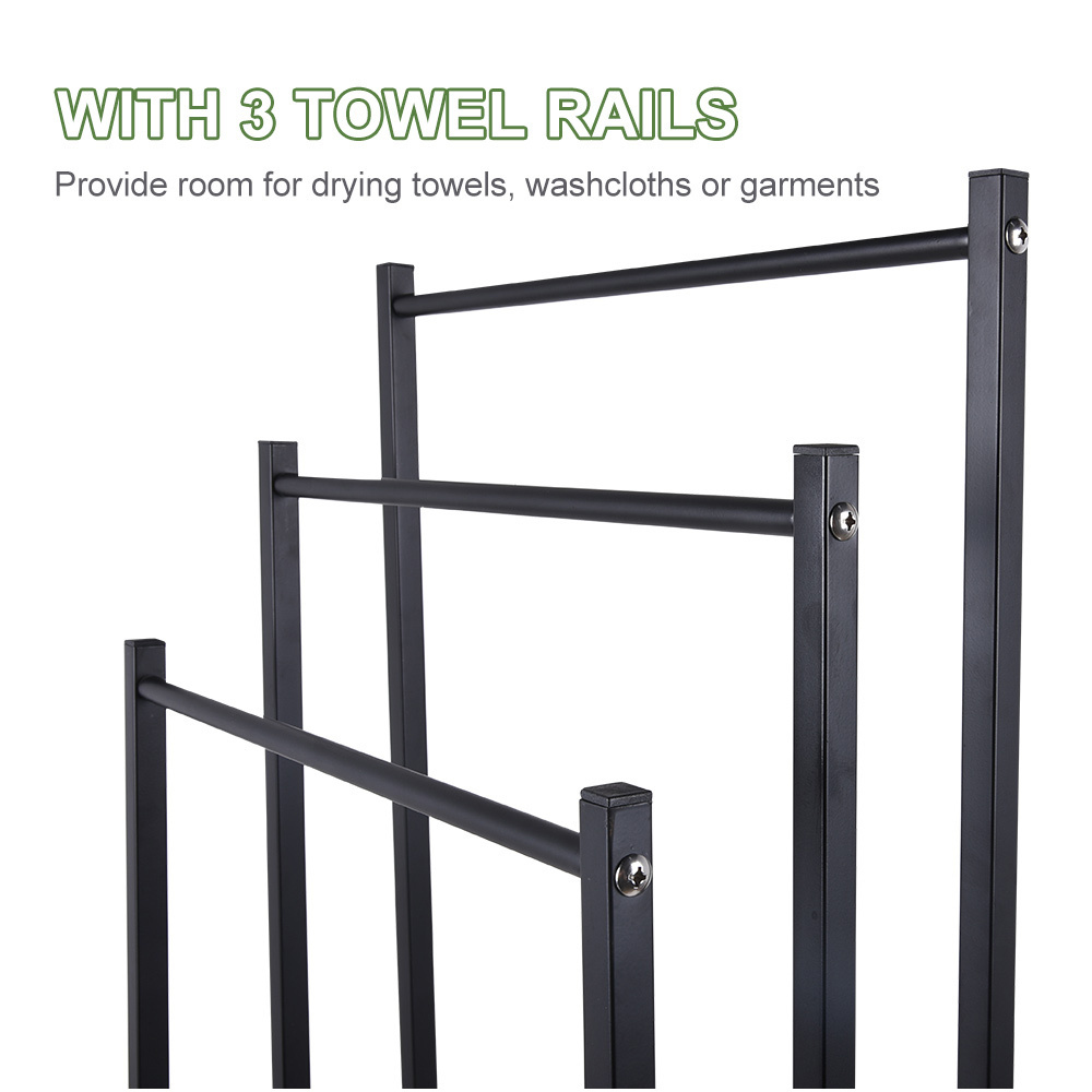 New black bath towel stand free standing household bathroom towel racks metal towel rack