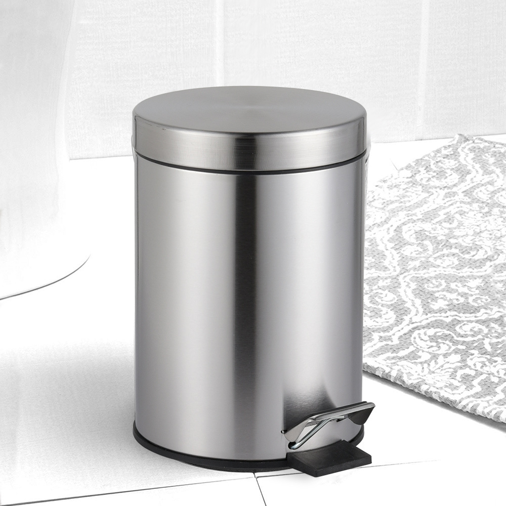 Bathroom Kitchen Hotel Office Stainless Steel Trash Can Round Shape Pedal Waste Bins