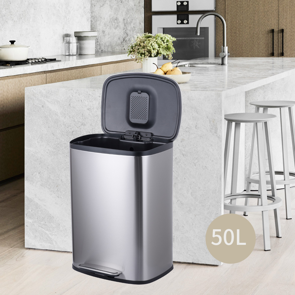 Stainless Steel Step Pedal Garbage Bin Retangular Trash Can 5L/50L Waste Bin For Kitchen Bathroom Living Room