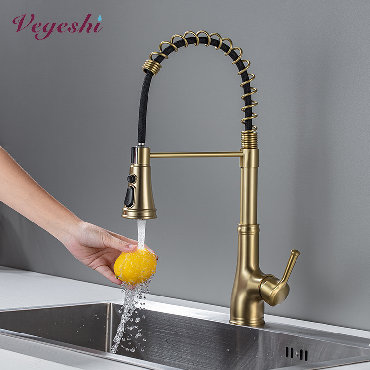 Vegeshi high quality 304 stainless steel kitchen sink faucet single handle kitchen faucets with pull down sprayer brushed nickel