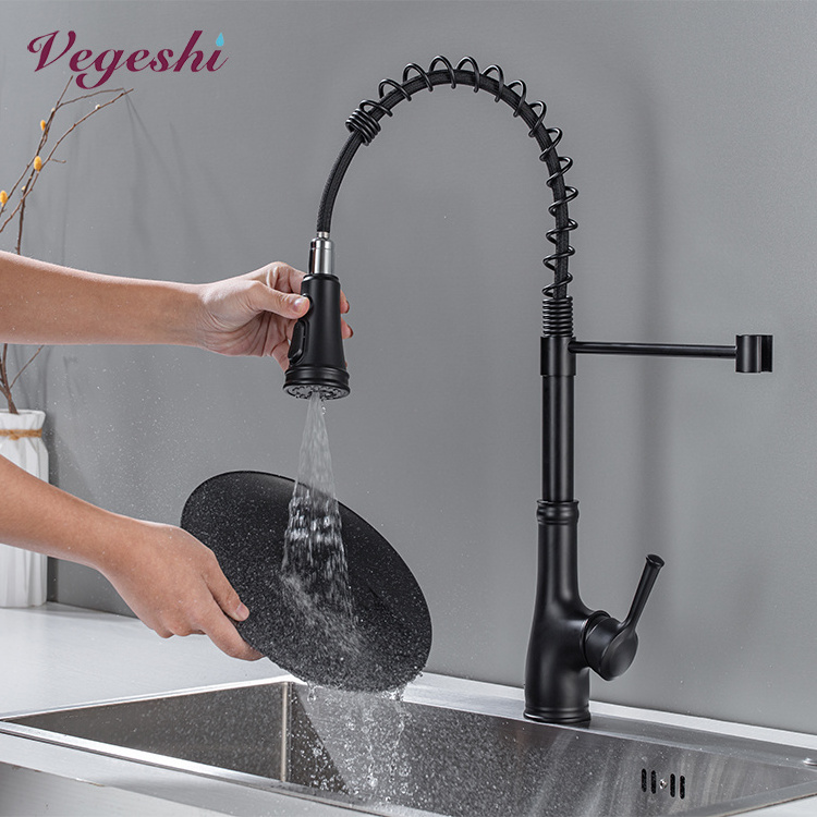 Vegeshi high quality 304 stainless steel kitchen sink faucet single handle kitchen faucets with pull down sprayer brushed nickel