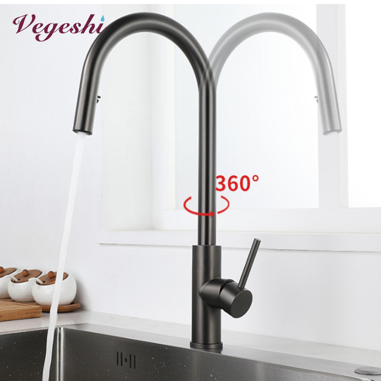 Vegeshi 2-function kitchen sink faucet with pull down sprayer pull out brushed nickle gun black  kitchen faucets with sprayer