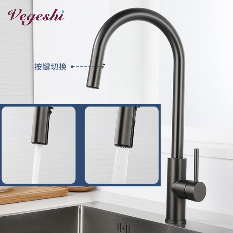 Vegeshi 2-function kitchen sink faucet with pull down sprayer pull out brushed nickle gun black  kitchen faucets with sprayer