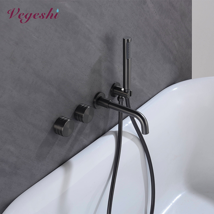 Solid Brass Bathroom Tub Faucet Set Wall Mounted Bathtub Faucet Chrome Black Gun Gray Gold Tub Faucet with Hand Shower