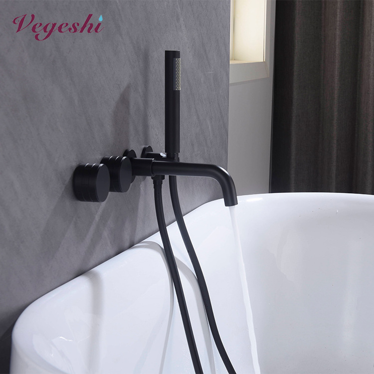 Solid Brass Bathroom Tub Faucet Set Wall Mounted Bathtub Faucet Chrome Black Gun Gray Gold Tub Faucet with Hand Shower