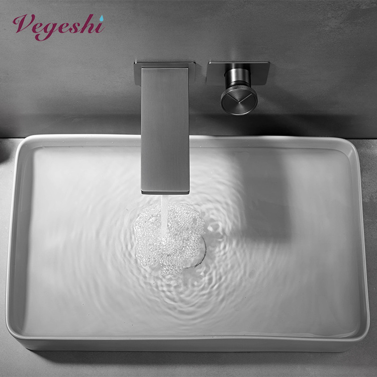 Vegeshi Wall Mounted Bathroom Basin Faucets Brass Water Mixer Embedded Box Washroom Sink Tap In Wall Faucet