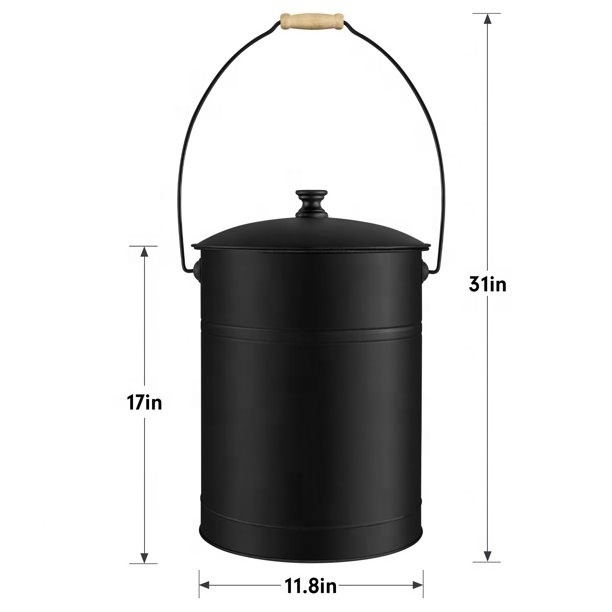 Outdoor and Indoor Coal Bucket for Fireplace Medium Fire Bucket Metal Ash Can for Grill  Ash Bucket with Lid