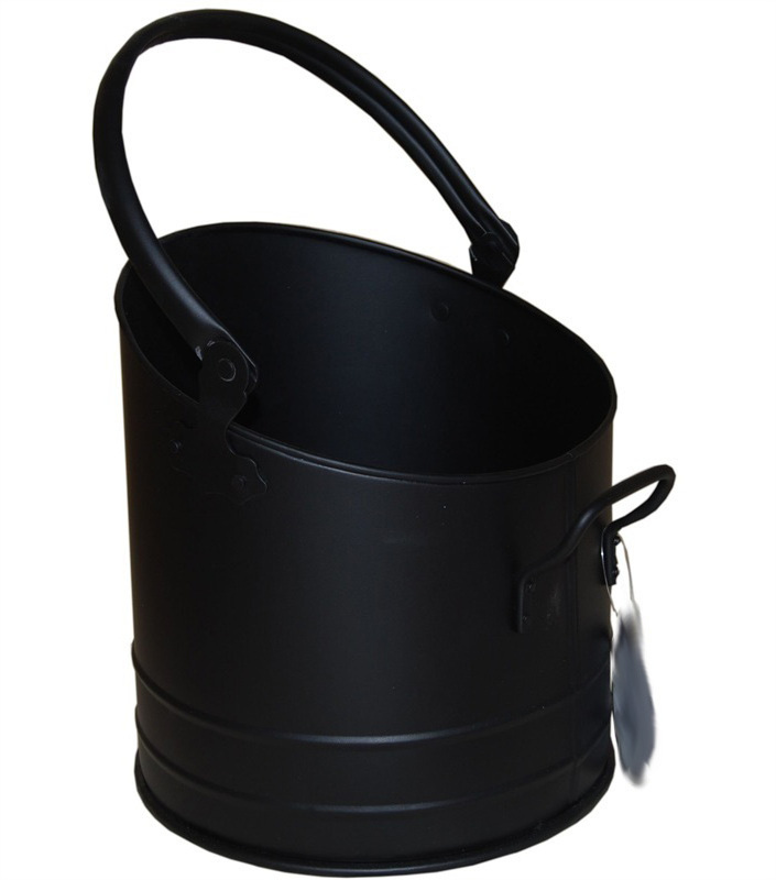 Round Fireside Coal Black Bucket Fireplace Stove Ash Bin, BBQ Charcoal