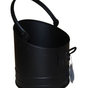 Round Fireside Coal Black Bucket Fireplace Stove Ash Bin, BBQ Charcoal