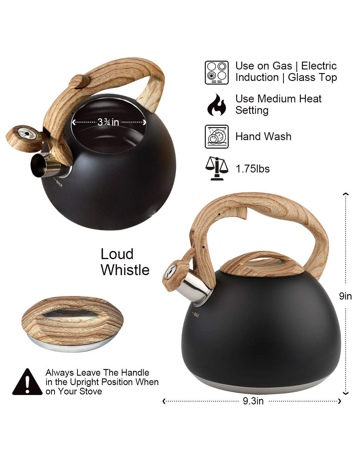 Tea Kettle 2.7 Quart Whistling Teapot Food Grade Stainless Steel for Anti-Rust, Anti Hot Handle