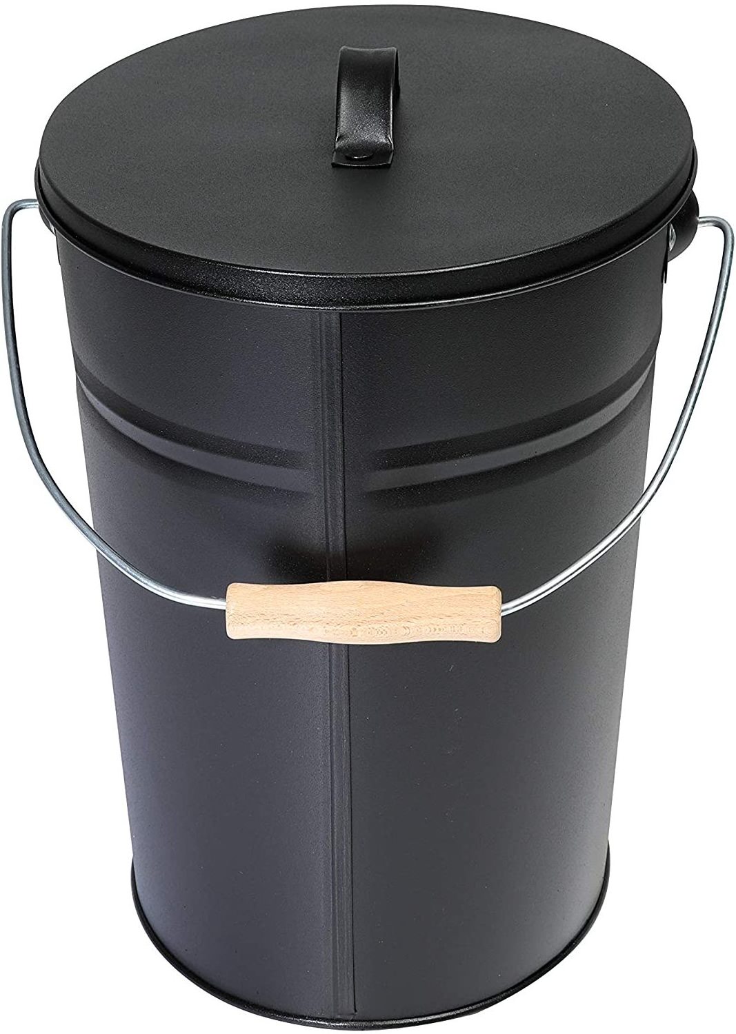 Large Metal Hot Wood Ash Carrier Pail Fireplace Tools,Fire Pit, Black Ash Bucket with Lid