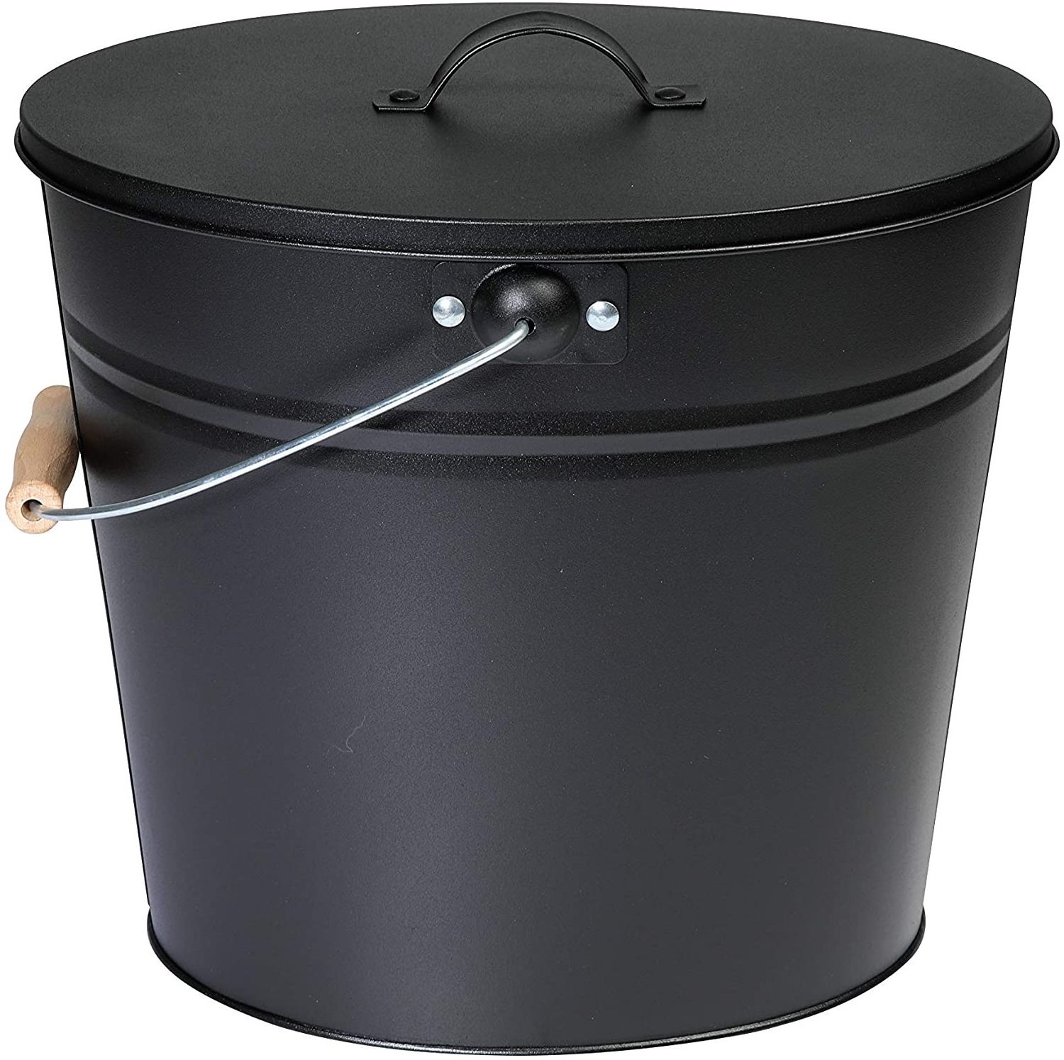 Large Metal Hot Wood Ash Carrier Pail Fireplace Tools,Fire Pit, Black Ash Bucket with Lid