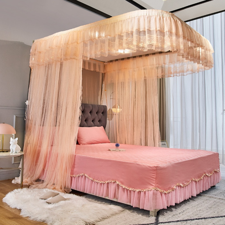 European And American Style Luxury Double Bed Retractable Princess Canopy Royal Bedroom Bed Mosquito Net