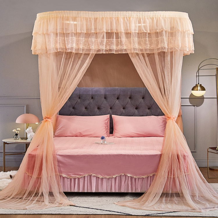 European And American Style Luxury Double Bed Retractable Princess Canopy Royal Bedroom Bed Mosquito Net