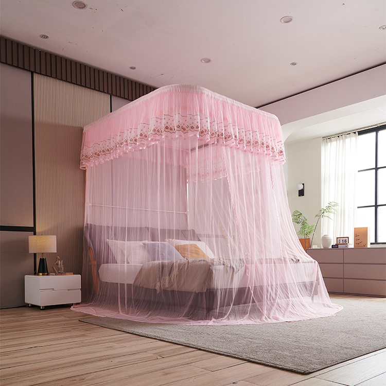 New design luxury girls lace princess large space queen size bed square mosquito net for bed