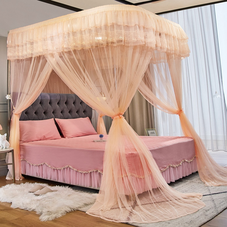 European And American Style Luxury Double Bed Retractable Princess Canopy Royal Bedroom Bed Mosquito Net