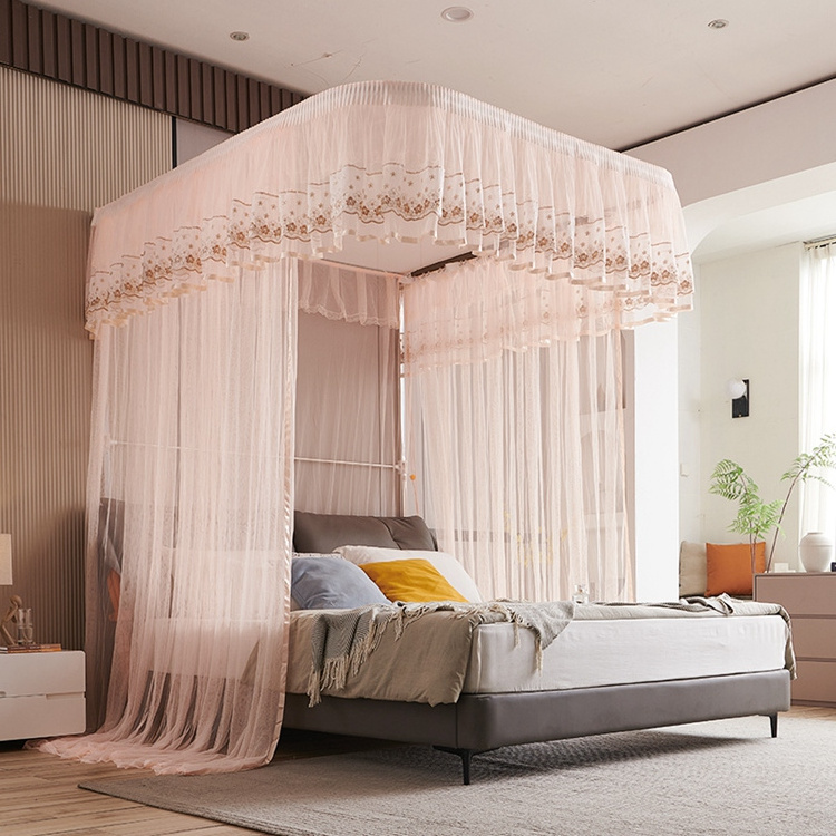 New design luxury girls lace princess large space queen size bed square mosquito net for bed