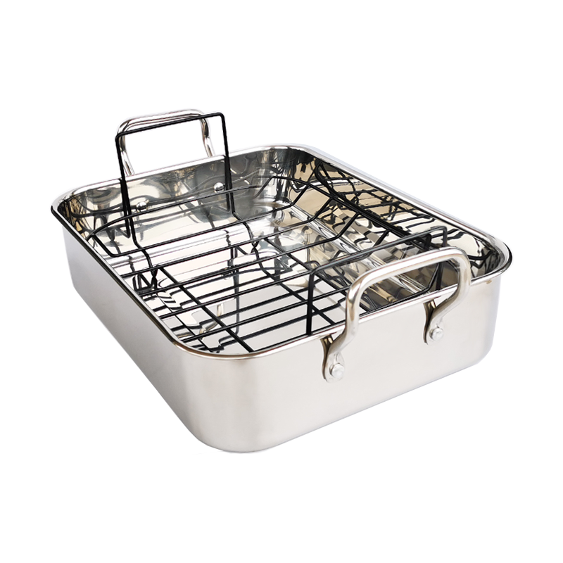 Stainless Steel 304 Rectangular Roaster Baking Pan With Rack Roasting Oven Baking Tray