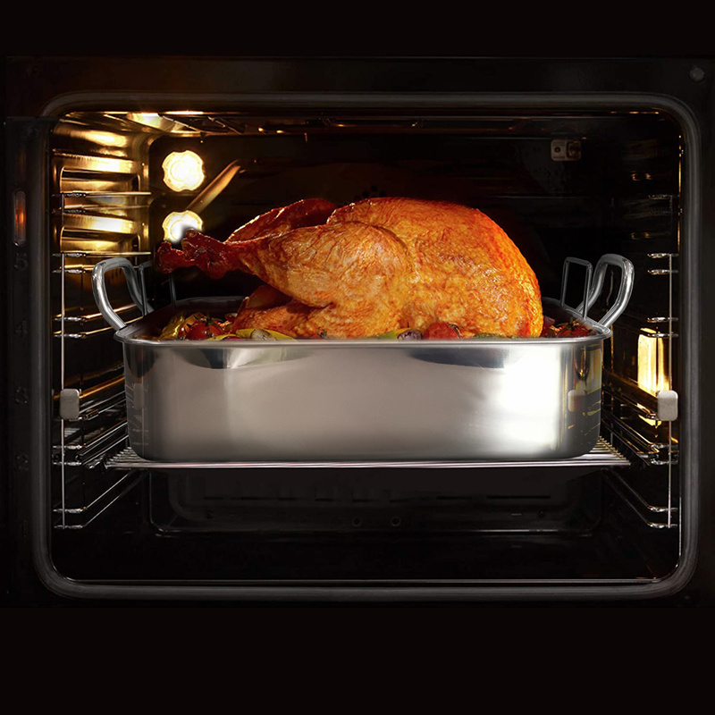 Stainless Steel 304 Rectangular Roaster Baking Pan With Rack Roasting Oven Baking Tray