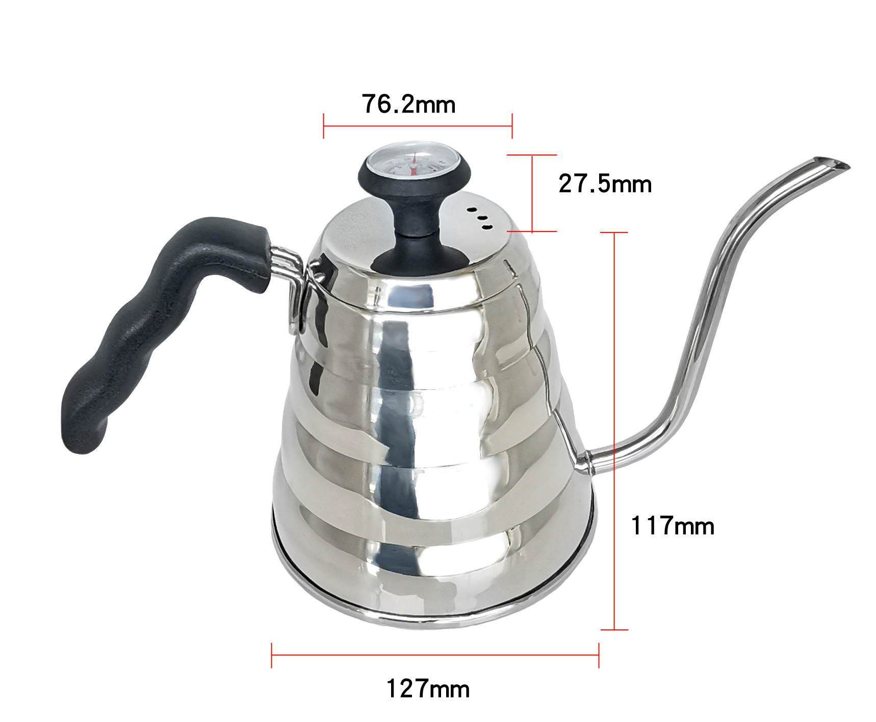 Stainless Steel Gooseneck Pour Over Tea Coffee Kettle With Thermometer Mirror Polishing Surface Kettle Pot