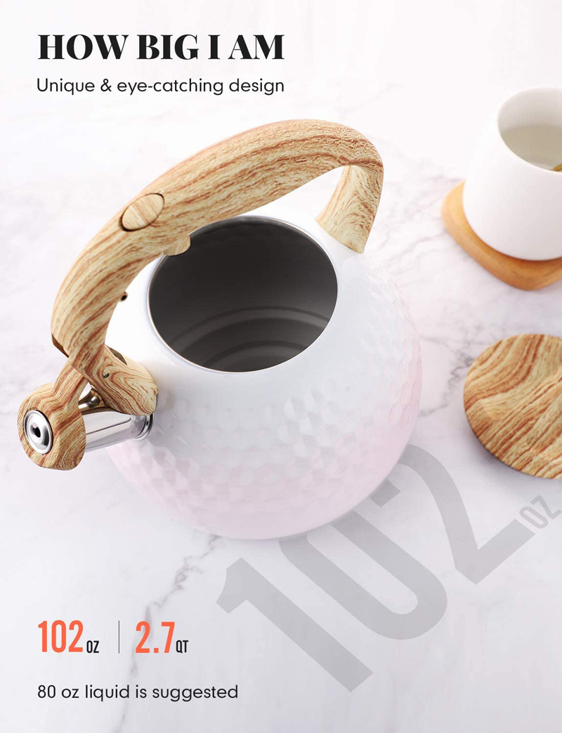 Wholesale high quality Wooden Handle hotel electric kettle Stainless Steel Tea Kettle Stovetop Teapot