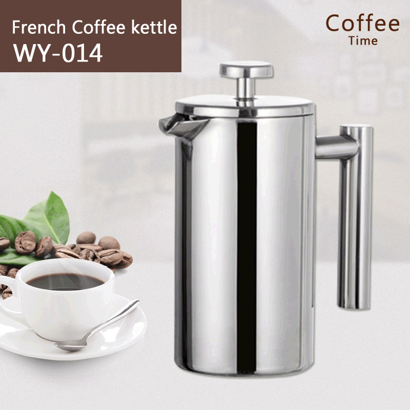 Customized Stainless steel insulated tea kettle keep warm French press coffee pot with filter double-layer