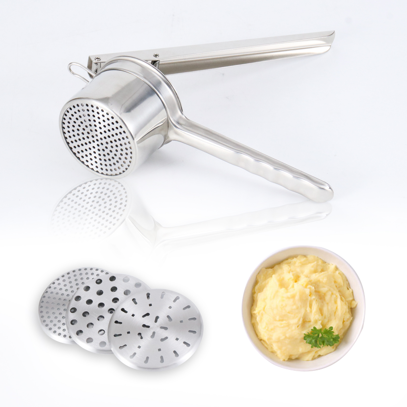 Stainless Steel Potato Ricer for Mashed Potatoes Kitchen Tool Food Ricer 3 Interchangeable Discs Tomato Press and Sauce Maker