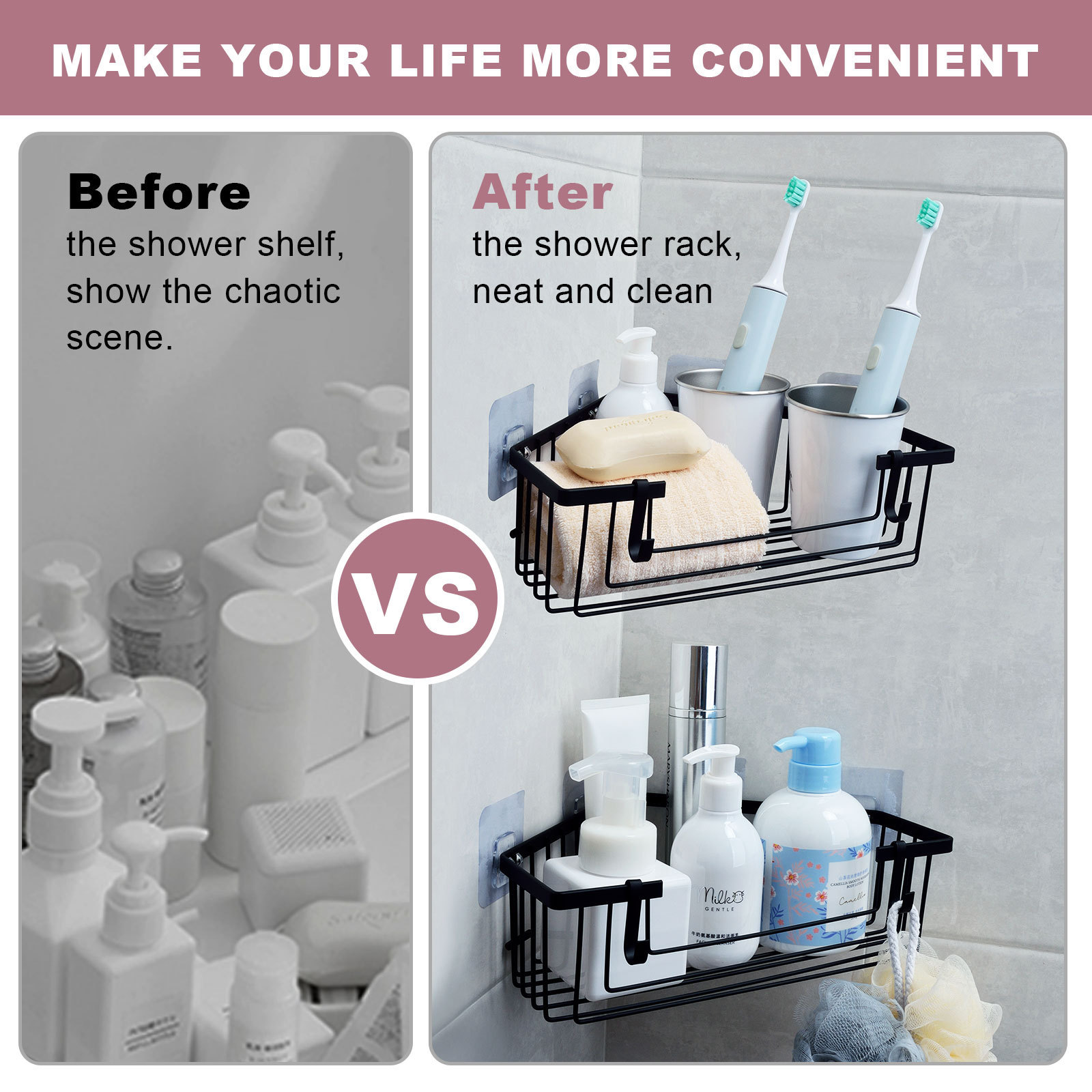 With Adhesive Using For Toilet, Dorm And Kitchen Top Quality Wall-Mounted Shower Caddy