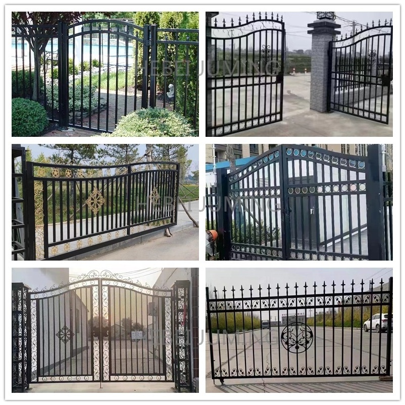 factory wholesale metal fence galvanized decorative Wrought Iron driveway gate villa swing gates