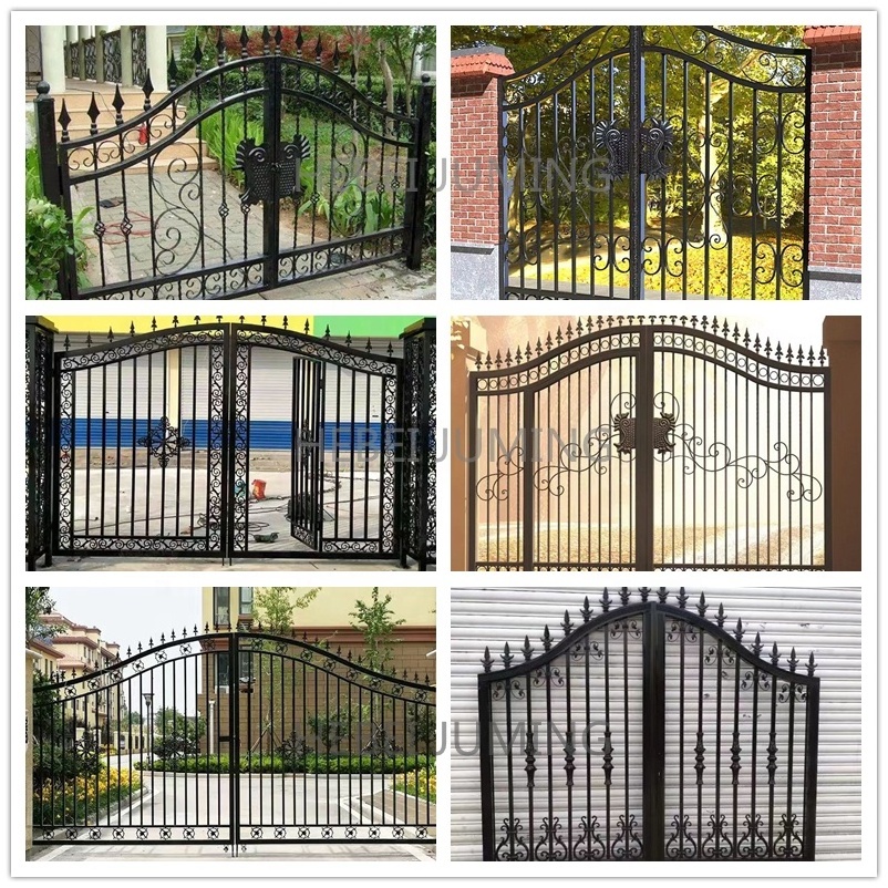 factory wholesale metal fence galvanized decorative Wrought Iron driveway gate villa swing gates