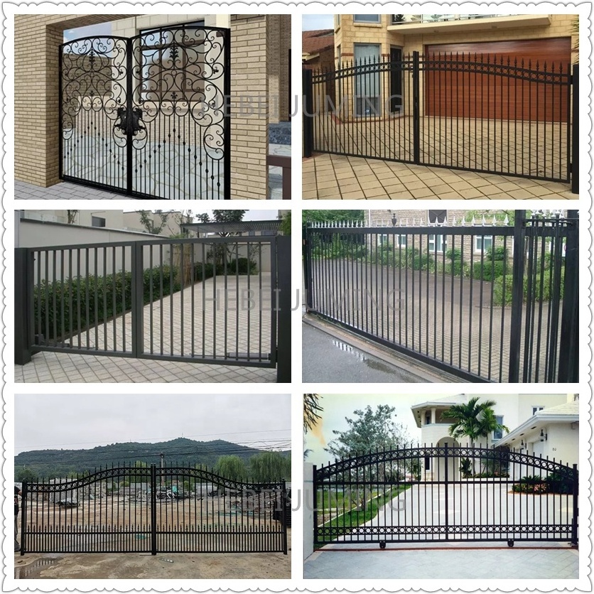 factory wholesale metal fence galvanized decorative Wrought Iron driveway gate villa swing gates