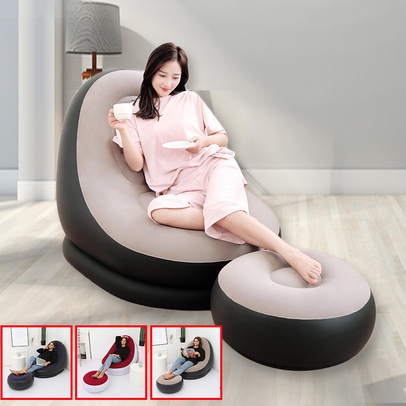 Hot sale relax flocking lounge inflatable sofa chair , Lazy Air Sofa Bed Chair, Floating Air Mattress Sofa Chair with footrest