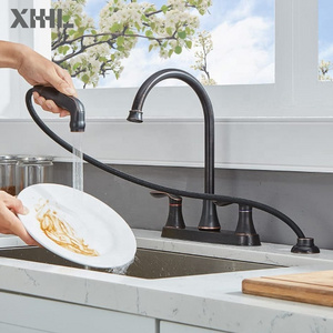 High Arc Swivel Matte Black Kitchen Faucet 3 Hole 4 Hole Kitchen Faucet with Side Sprayer