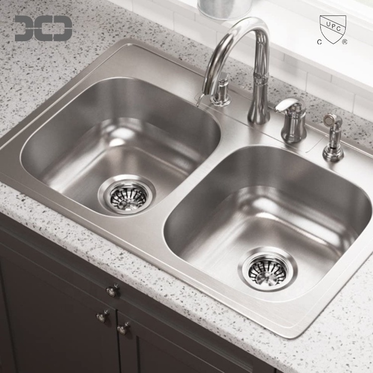 Factory price durable Topmount 50/50 Double Bowl 16 gauge Stainless Steel Kitchen Sink