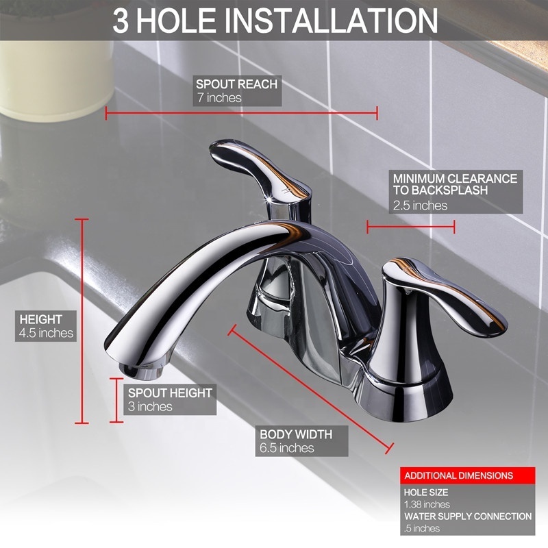 cUPC Three Holes Brass Bathroom Tap Two Handle Lavatory Faucet