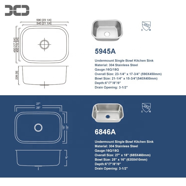 cUPC Sinks Factory Under Kitchen Sink 8047 Stainless Steel Undermount Single Bowl Sink