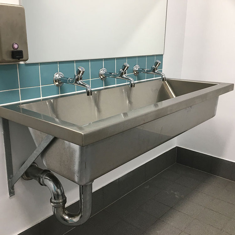 stainless steel long hand wash sink for school wall hung trough sink