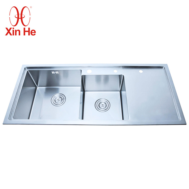 stainless steel double bowl kitchen sink with drainboard