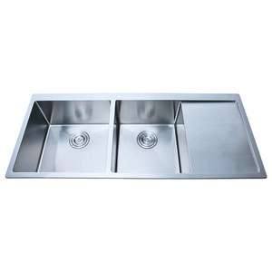 stainless steel double bowl kitchen sink with drainboard