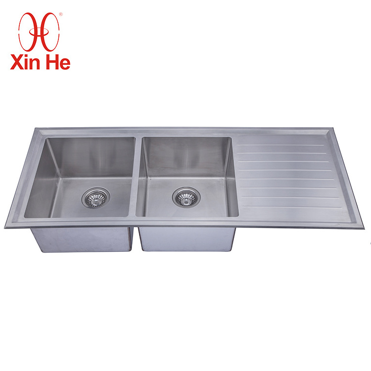 stainless steel double bowl kitchen sink with drainboard