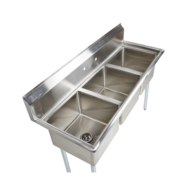 3 compartment free standing commercial kitchen sink stainless steel wash sink table